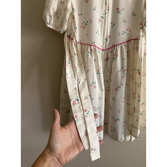 Vintage Girls Kids  1980s 90s Girls Roses Dress w/ Peter Pan Collar Ivory Pink 6 - Picture 5 of 11